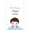 Adhesivo ángel niño 3x5 rectangular  personalizable para Bautizo