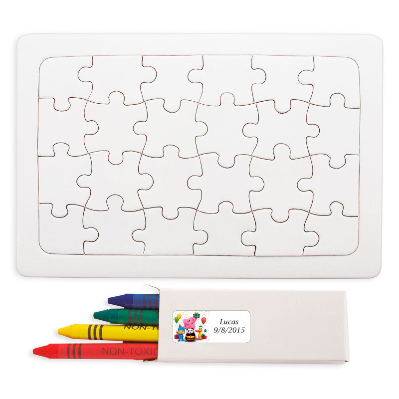 Puzzle con cera de colores para dibujar y adhesivo pocoyó personalizable para detalles