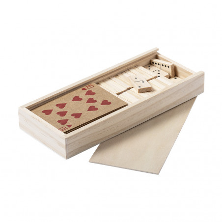 Juego de cartas y domino en estuche de madera personalizado con adhesivo para regalar