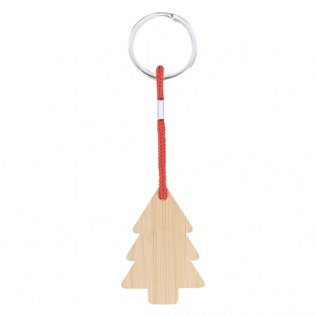 Llavero árbol de navidad de madera en bolsa con adhesivo navideño personalizable para detalles