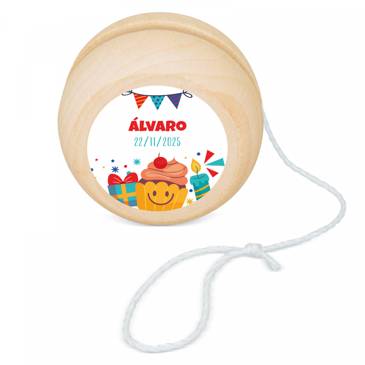 Yoyo de madera con adhesivo personalizable para detalles