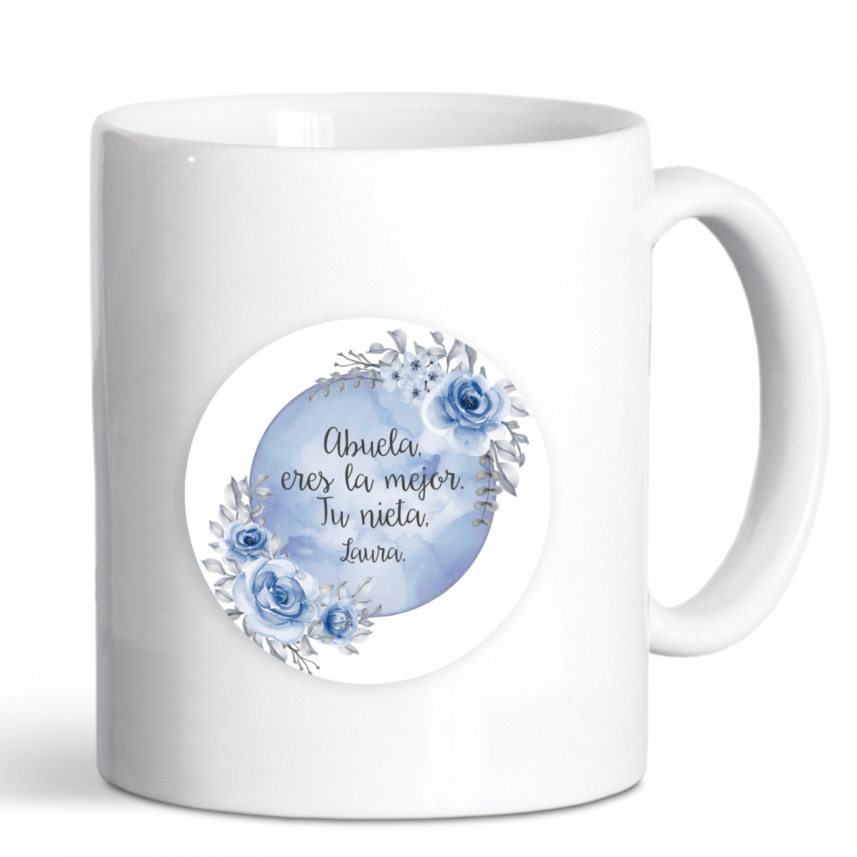 Taza personalizada con adhesivo editable para detalles